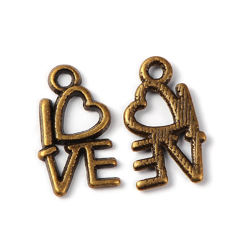 PandaHall Antique Bronze Plated Tibetan Silver Especial Love Charms Pendants, Lead Free, Cadmium Free and Nickel Free, 8mm wide, 14.5mm long...