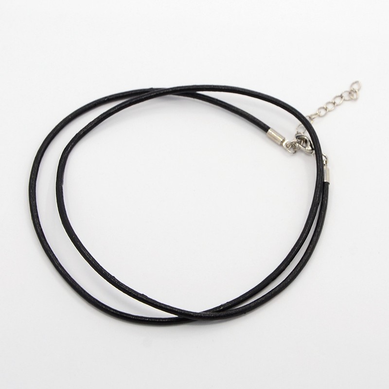 PandaHall Leather Cord Necklace Making, with Brass Lobster Claw Clasps and Brass Tail Chains, Black, 18~18.5" Leather Black