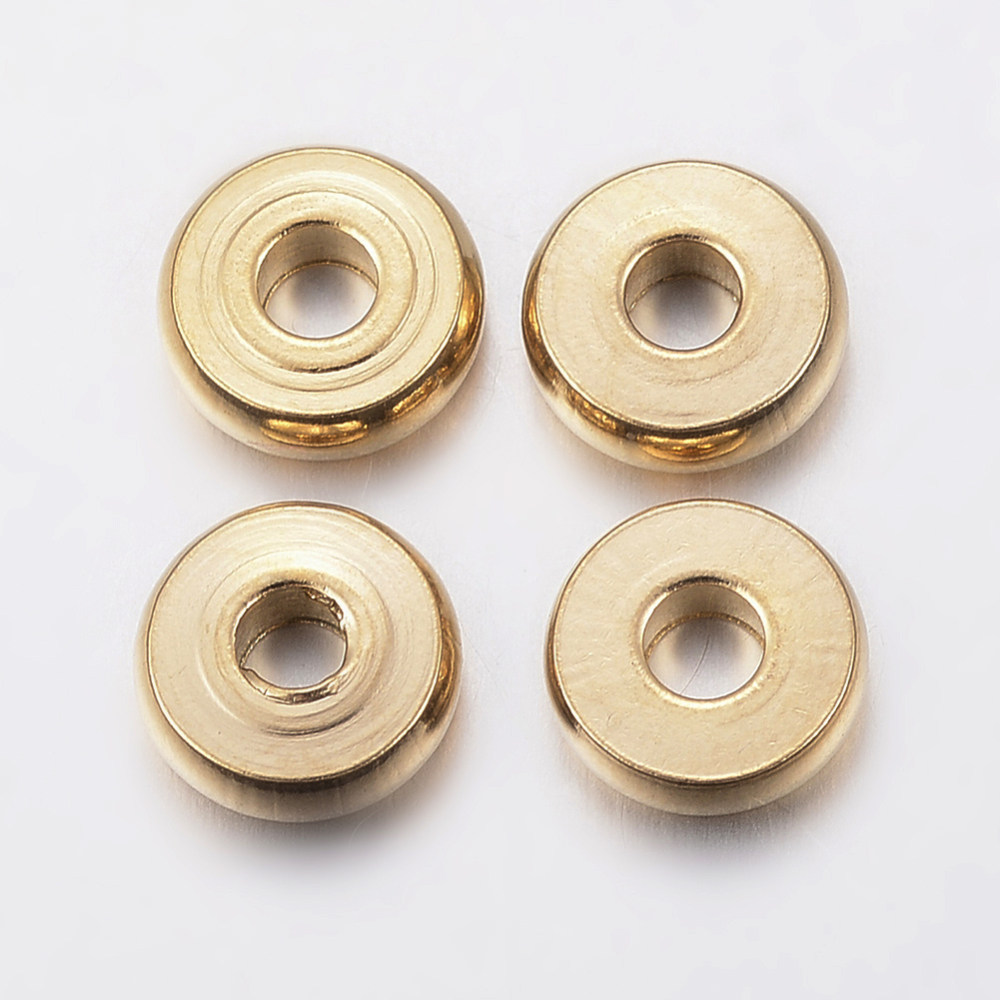 PandaHall 304 Stainless Steel Bead Spacers, Donut, Golden, 8x2.5mm, Hole: 3mm Stainless Steel Donut
