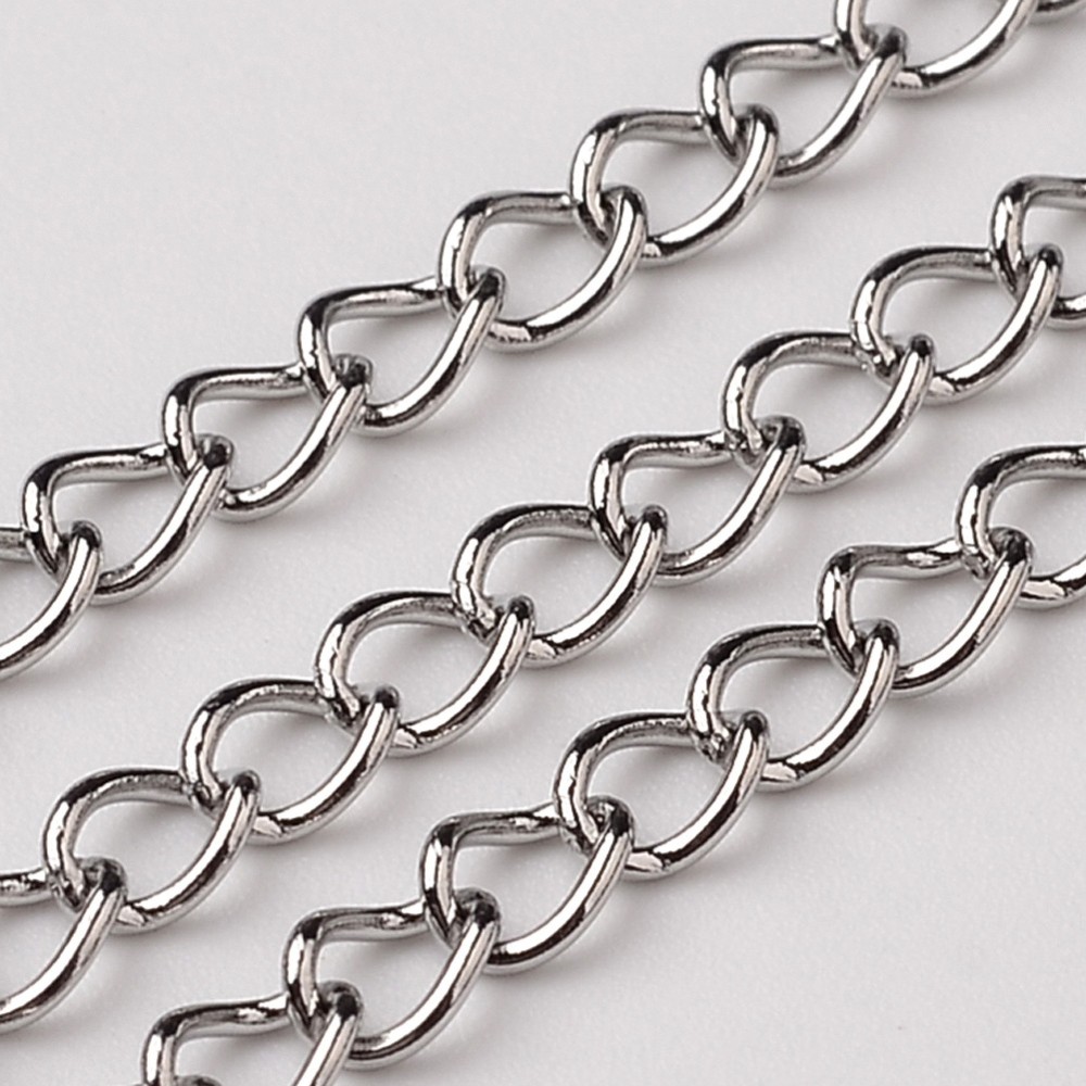 PandaHall 304 Stainless Steel Twisted Chains Curb Chain, Soldered, Stainless Steel Color, 3x1.5mm Stainless Steel