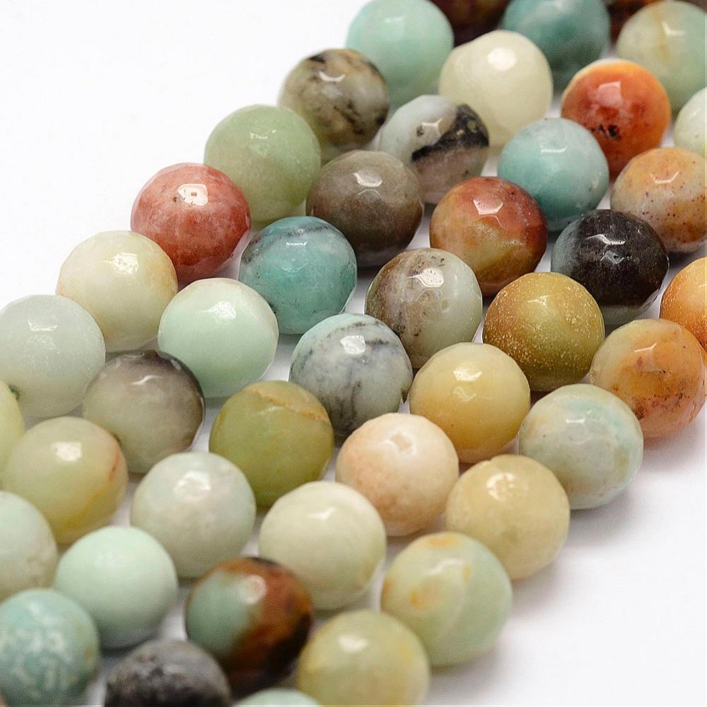 PandaHall Faceted Natural Amazonite Beads Strands, Round, 10mm, Hole: 1.2mm; about 37pcs/strand, 14.8" Amazonite Round Green
