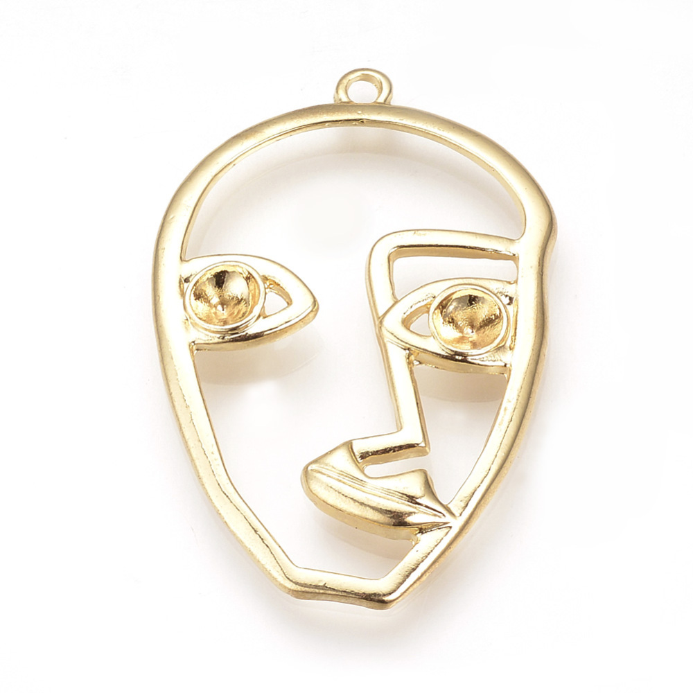 PandaHall Rack Plating Alloy Open Back Bezel Pendants, For DIY Resin, Pressed Flower Jewelry, Lead Free & Nickel Free, Mask, Golden, Fit For...