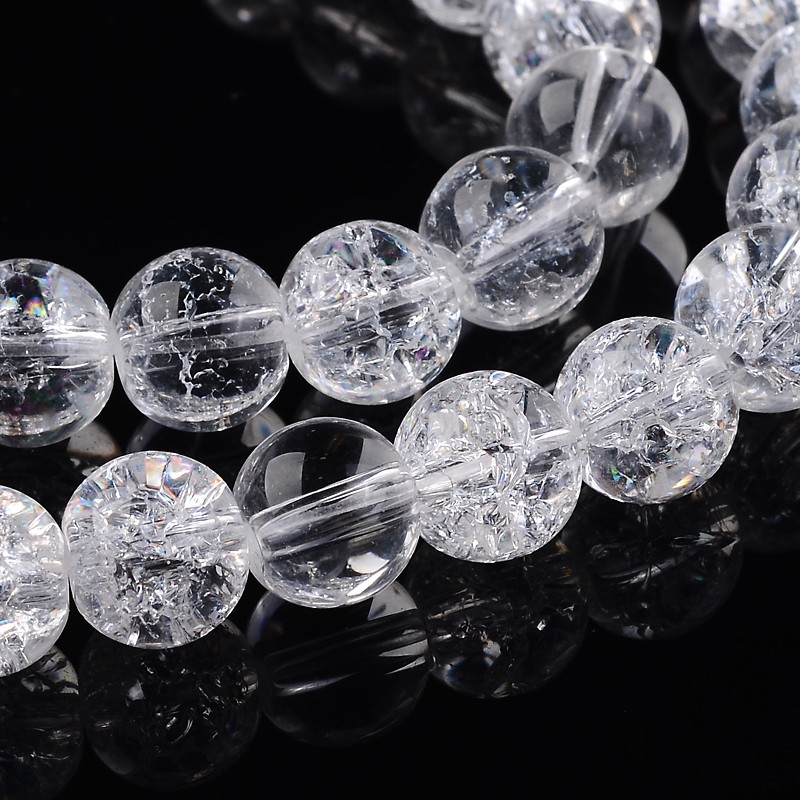 PandaHall Round Crackle Glass Bead Strands, Clear, 8mm, Hole: 1mm; about 50pcs/strand, 15" Glass Round Clear