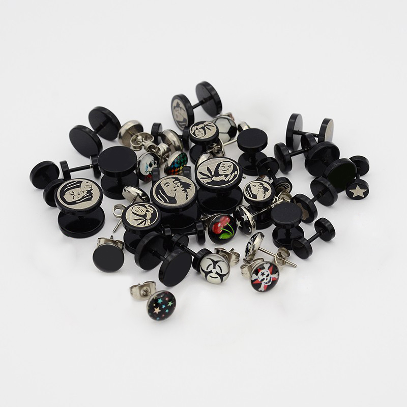 PandaHall Mixed Style 304 Stainless Steel Ear Studs, Mixed Color, 9.5~14mm; Pin: 0.8~1mm Stainless Steel Multicolor