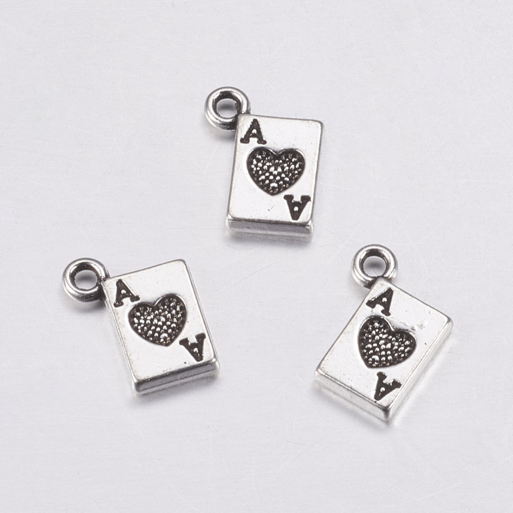 PandaHall Poker A Tibetan Silver Charms, Lead Free & Cadmium Free, Antique Silver, 6.5mm, Hole: about 1.5mm Alloy Square