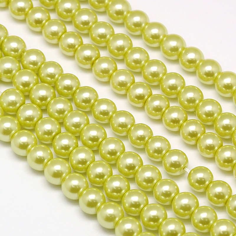 PandaHall Environmental Dyed Glass Pearl Round Bead Strands, Cotton Cord Threaded, YellowGreen, 10mm, Hole: 0.7~1.1mm; about 42pcs/strand...