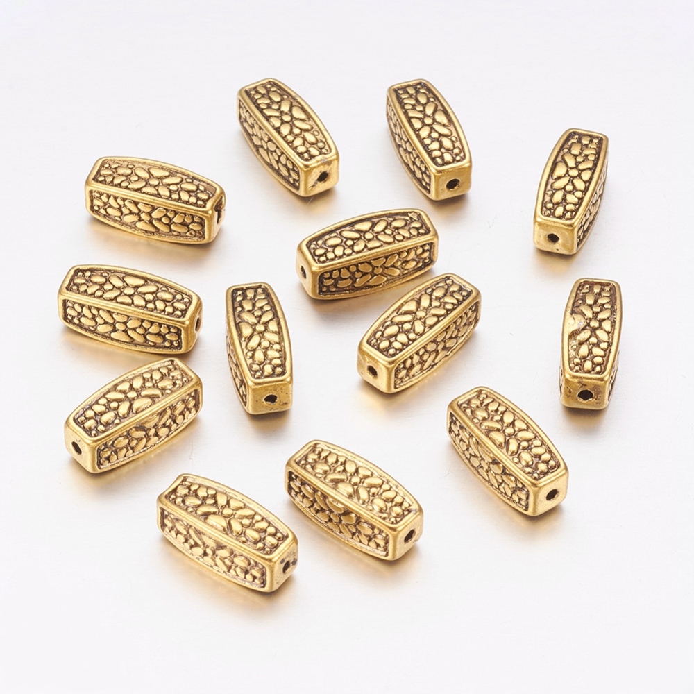 PandaHall Lead Free & Cadmium Free Antique Golden Tibetan Style Oval Beads, Size: about 12mm long, 5mm wide, 5mm thick, hole: 1.5mm Alloy...