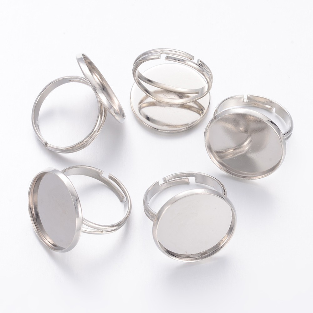 PandaHall Adjustable Brass Finger Ring Components, Pad Ring Bases, Platinum, Tray: 18mm; about 17mm inner diameter, 20mm wide Brass