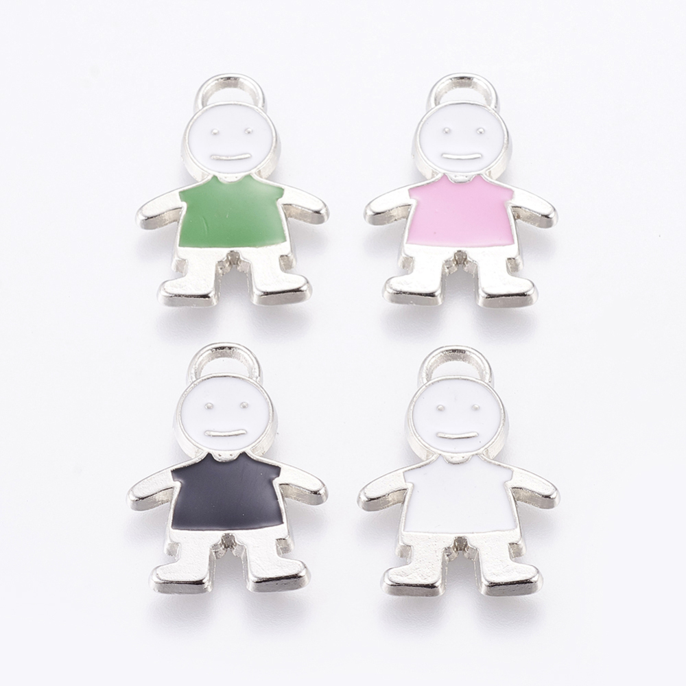 PandaHall Alloy Enamel Pendants, Lead Free and Cadmium Free, Boy, Platinum Metal Color, Mixed Color, 26x18x2mm, Hole: 2mm Alloy+Enamel Human...