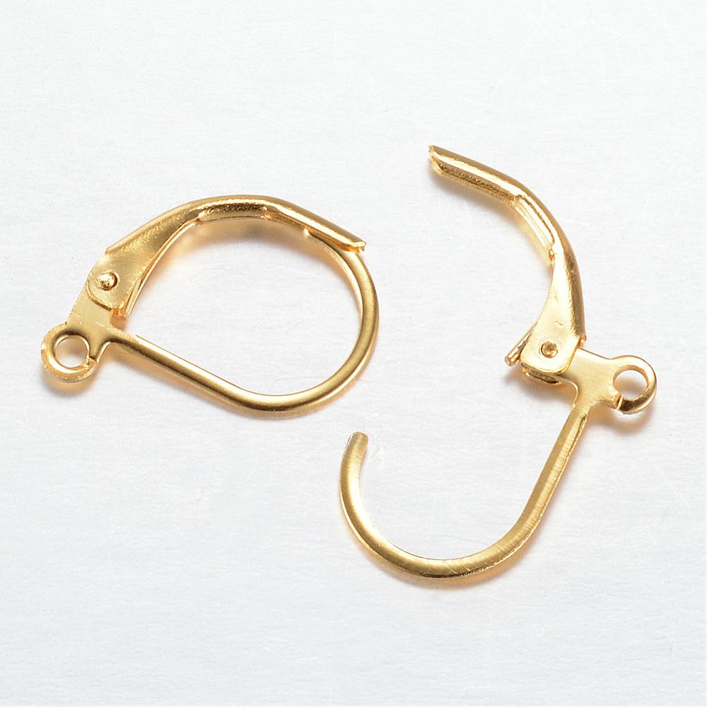 PandaHall 304 Stainless Steel Leverback Earring Findings, Golden, 16x10mm, Hole: 1.5mm; Pin: 0.8x1mm Stainless Steel