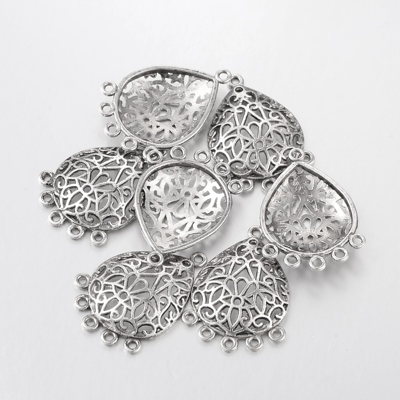 PandaHall Alloy Links, Lead Free, Drop, Antique Silver Color, 26x36.5mm, Hole: 2.5mm Alloy Drop