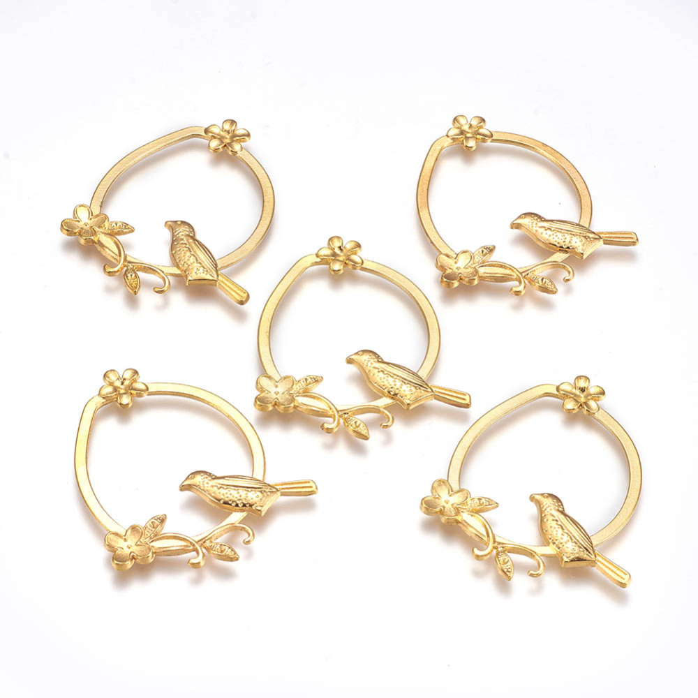 PandaHall Tibetan Style Alloy Ring with Bird Large Pendants, Golden, Lead Free and Cadmium Free and Nickel Free, 51x37x3mm Alloy Bird