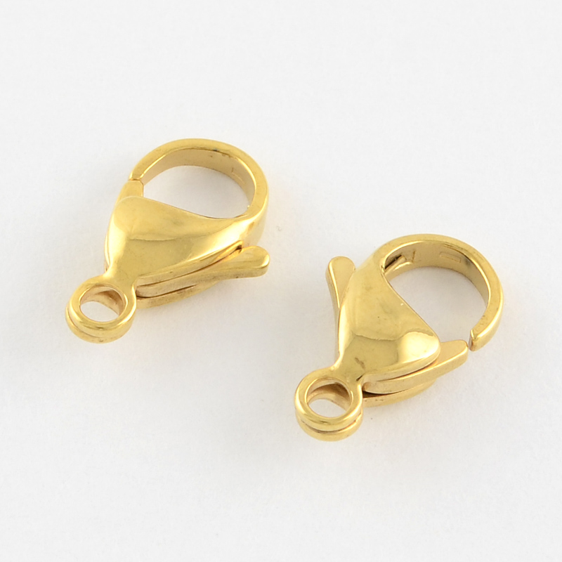 PandaHall 304 Stainless Steel Lobster Claw Clasps, Golden, 15x9x4mm, Hole: 2mm Stainless Steel Others