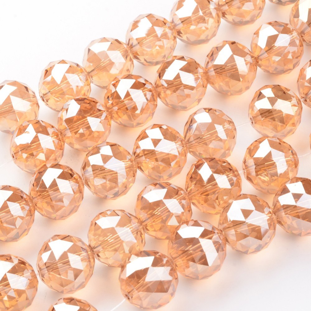 PandaHall Electroplate Glass Bead Strands, Full Rainbow Plated, Faceted, Round, SandyBrown, 19.5mm, Hole: 2mm; about 12pcs/strand, 8.6"...