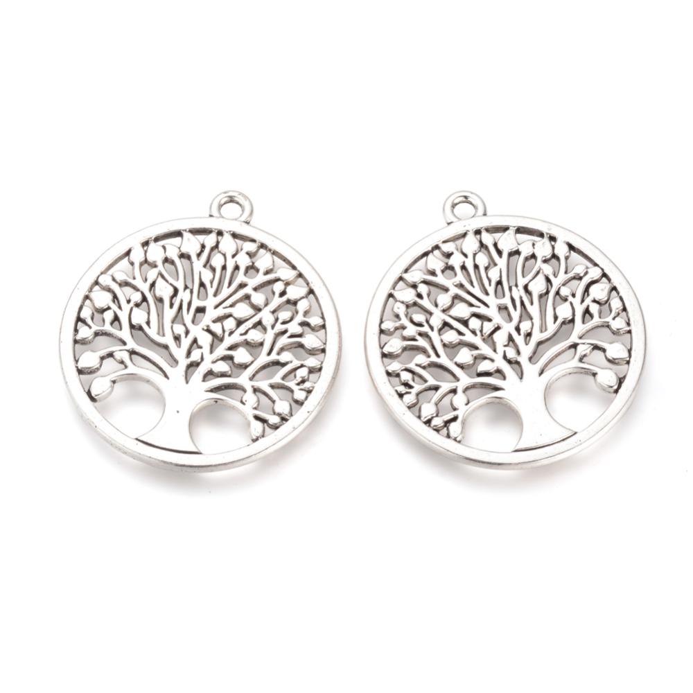 PandaHall Tibetan Style Alloy Pendants, Cadmium Free & Lead Free, Flat Round with Tree of Life, Antique Silver, 38x34x2mm, Hole: 2mm; about...