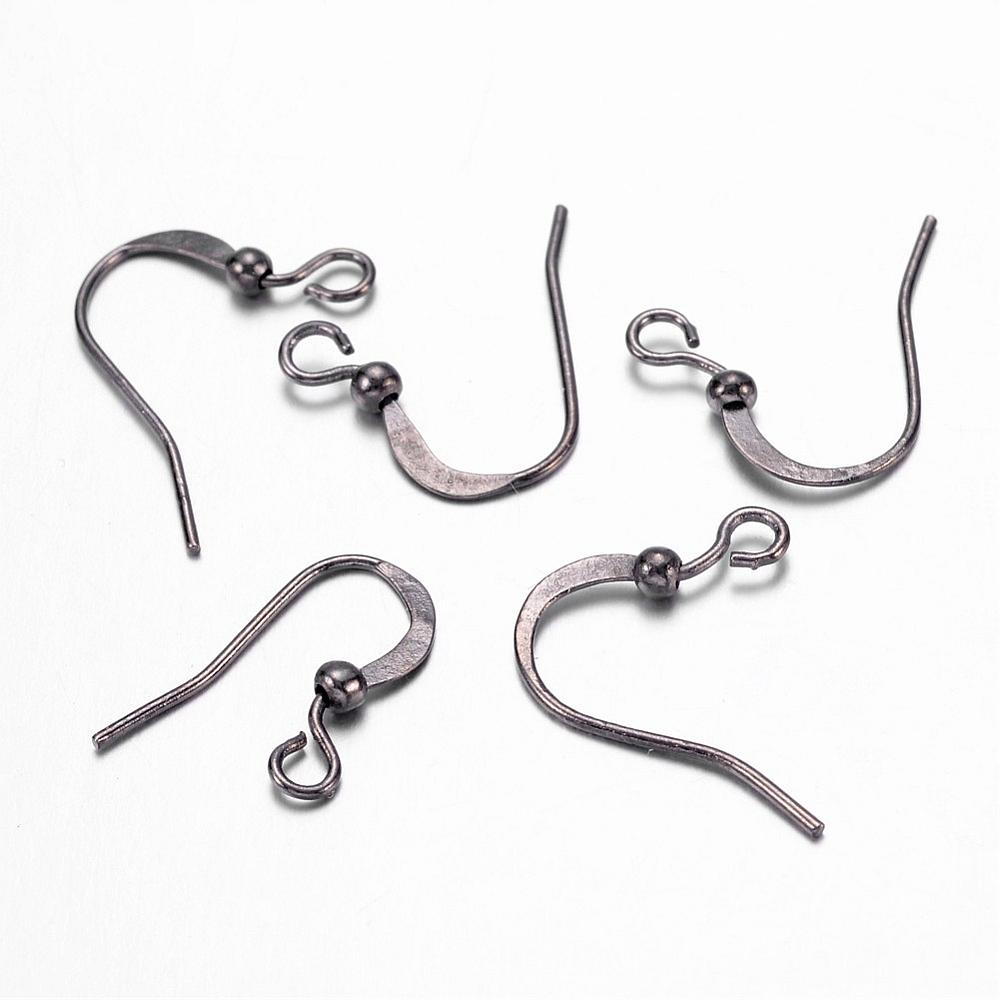 PandaHall Brass Gunmetal Earring Hooks with Bead Charms, 15mm, Hole: 2mm Brass