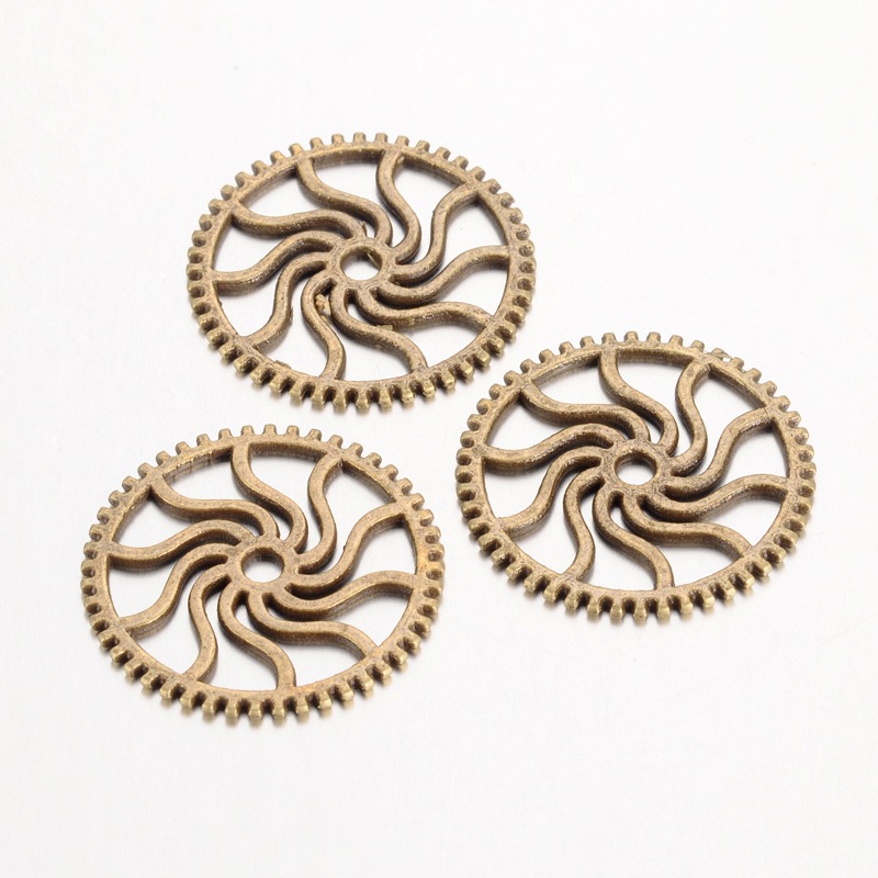 PandaHall Steampunk Theme Tibetan Style Alloy Gear Cog Pendants, Lead Free & Cadmium Free & Nickel Free, Antique Bronze, 25x1mm, Hole: 2mm...