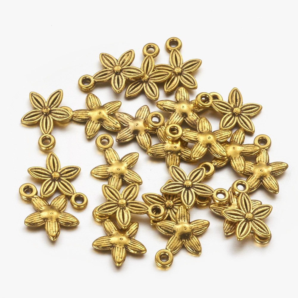 PandaHall Tibetan Antique Golden Charms, Lead Free, Cadmium Free and Nickel Free, Flower, 13.5mm long, 10.5mm wide, 3mm thick hole: 1.5mm...