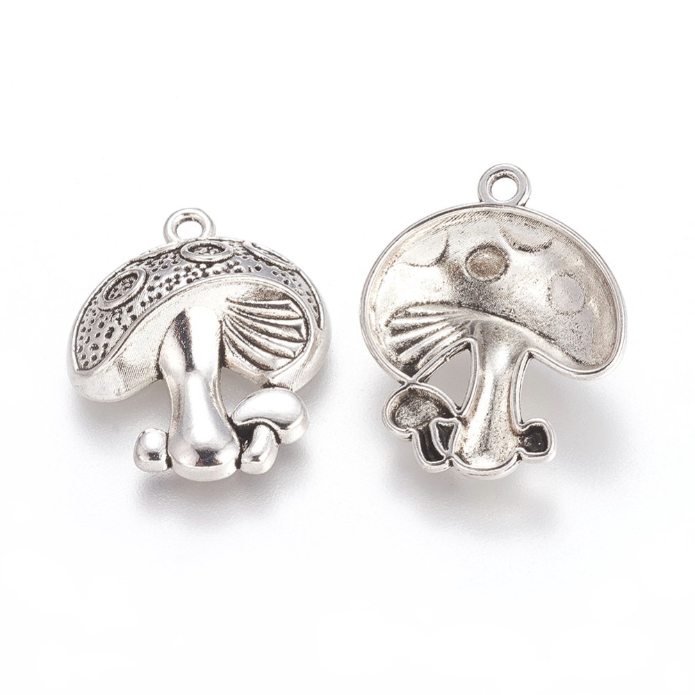 PandaHall Tibetan Style Pendants, Lead Free and Cadmium Free, Mushroom, Antique Silver, about 22.5mm long, 19mm wide, 3mm thick, hole: 2mm...