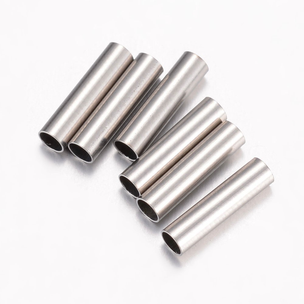 PandaHall 304 Stainless Steel Tube Beads, Stainless Steel Color, 10x2.5mm, Hole: 2mm Stainless Steel Tube
