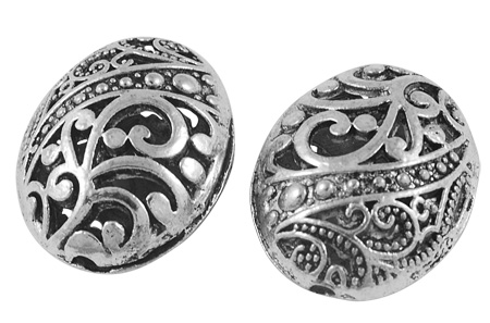 PandaHall Tibetan Style Filigree Beads, Lead Free & Cadmium Free & Nickel Free, Oval, Antique Silver, Size: about 22mm long, 18mm wide, 11mm...