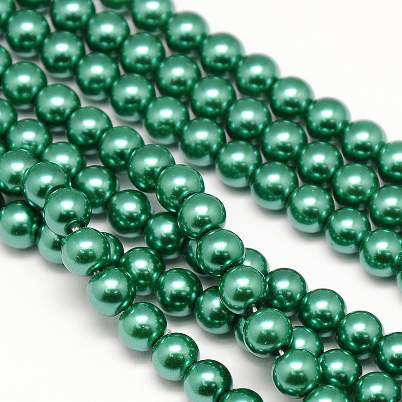 PandaHall Environmental Dyed Glass Pearl Round Bead Strands, Cotton Cord Threaded, DarkCyan, 8mm, Hole: 0.7~1.1mm; about 52pcs/strand, 15"...