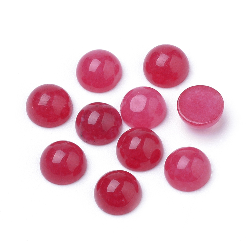 PandaHall Natural White Jade Cabochons, Half Round/Dome, Cerise, 6x3~4mm White Jade Half Round Red