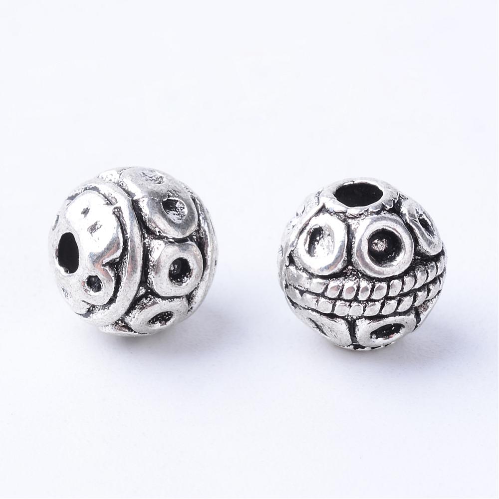 PandaHall Tibetan Style Alloy Beads, Round, Cadmium Free & Lead Free, Antique Silver, 8x8mm, Hole: 2mm; about 780pcs/1000g Alloy Round