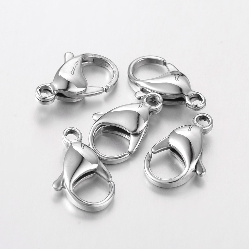 PandaHall 316 Stainless Steel Lobster Claw Clasps, about 12mm wide, 18mm long, hole: 2mm Stainless Steel Others