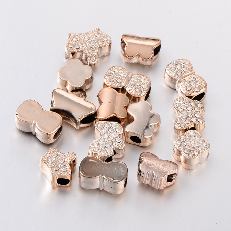 PandaHall Mixed UV Plated Acrylic Rhinestone European Beads, Large Hole Beads, Golden, Clear, 15~19x12~20x8.5~9mm, Hole: 4.5~5mm Acrylic...