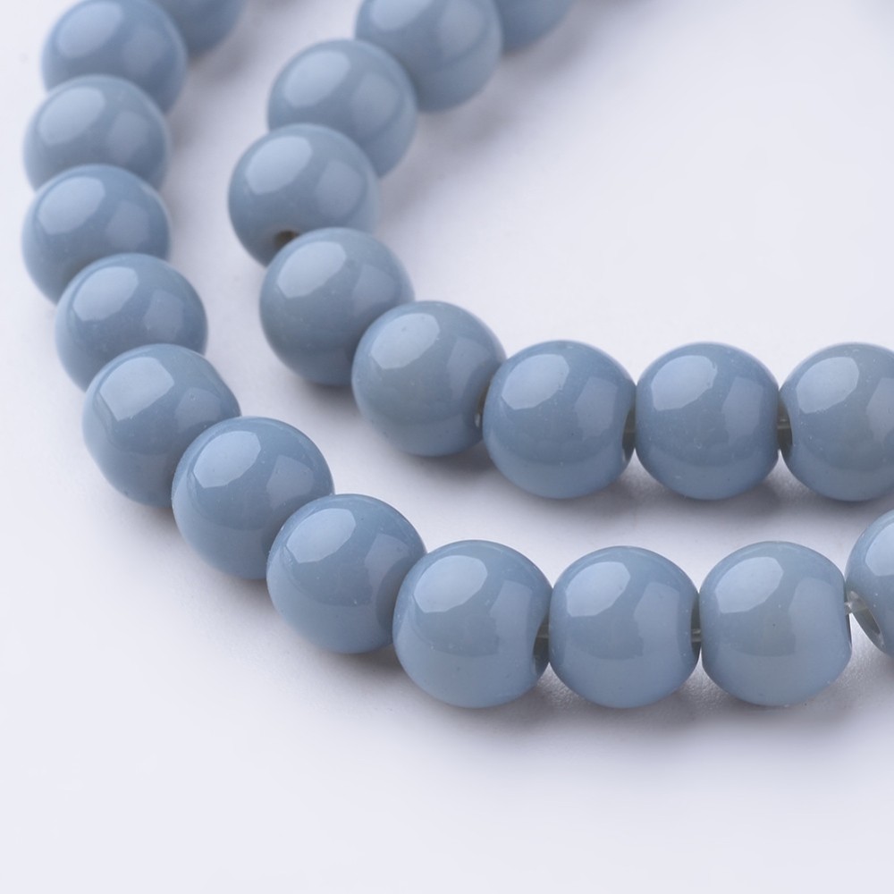 PandaHall Glass Beads Strands, Round, Dyed, Gray, 6mm, Hole: 1mm; about 52pcs/strand, 11.4" Glass Round Gray
