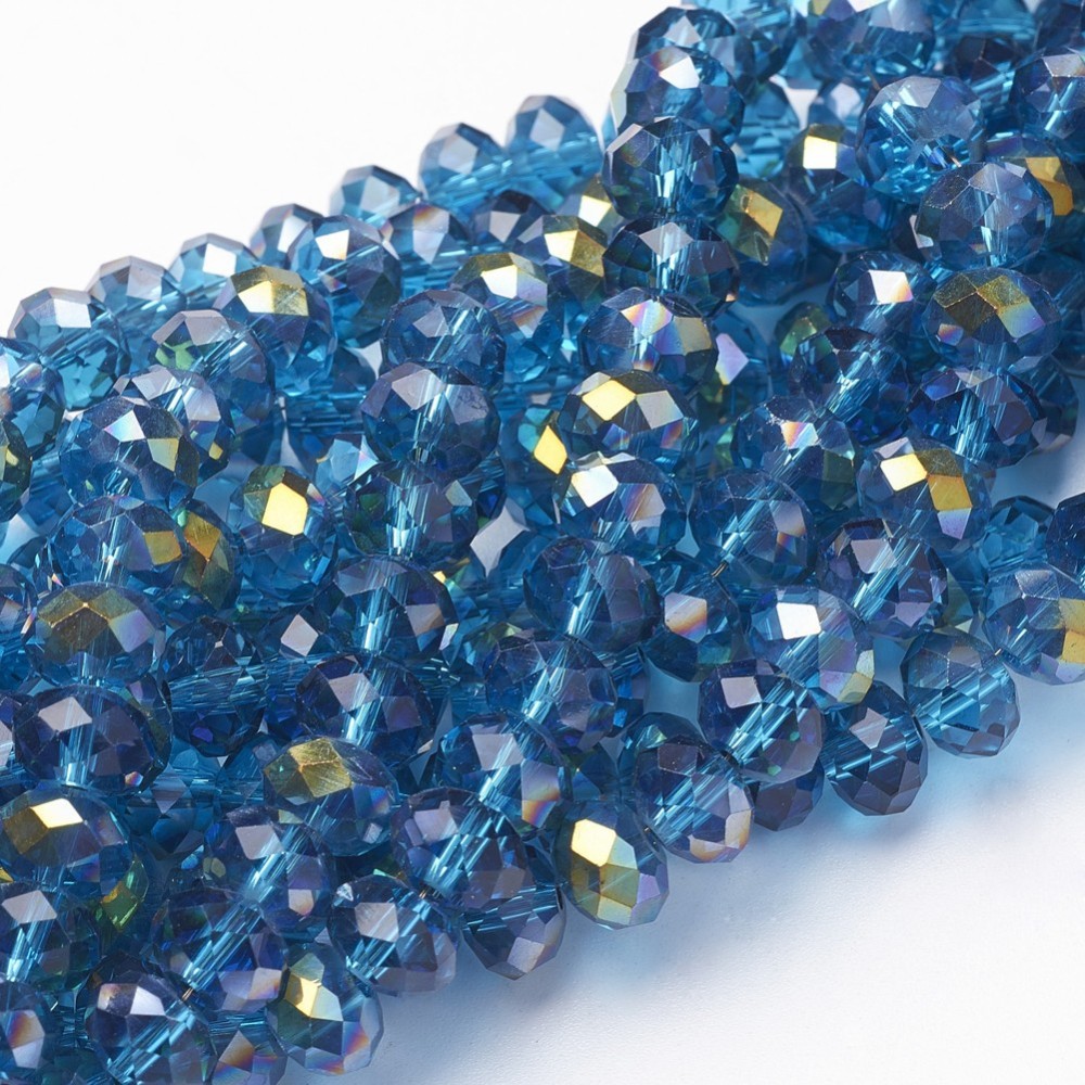 PandaHall Electroplate Glass Faceted Rondelle Beads Strands, Half Plated, DeepSkyBlue, 8x5mm, Hole: 1mm; about 72pcs/strand, 16.5" Glass...