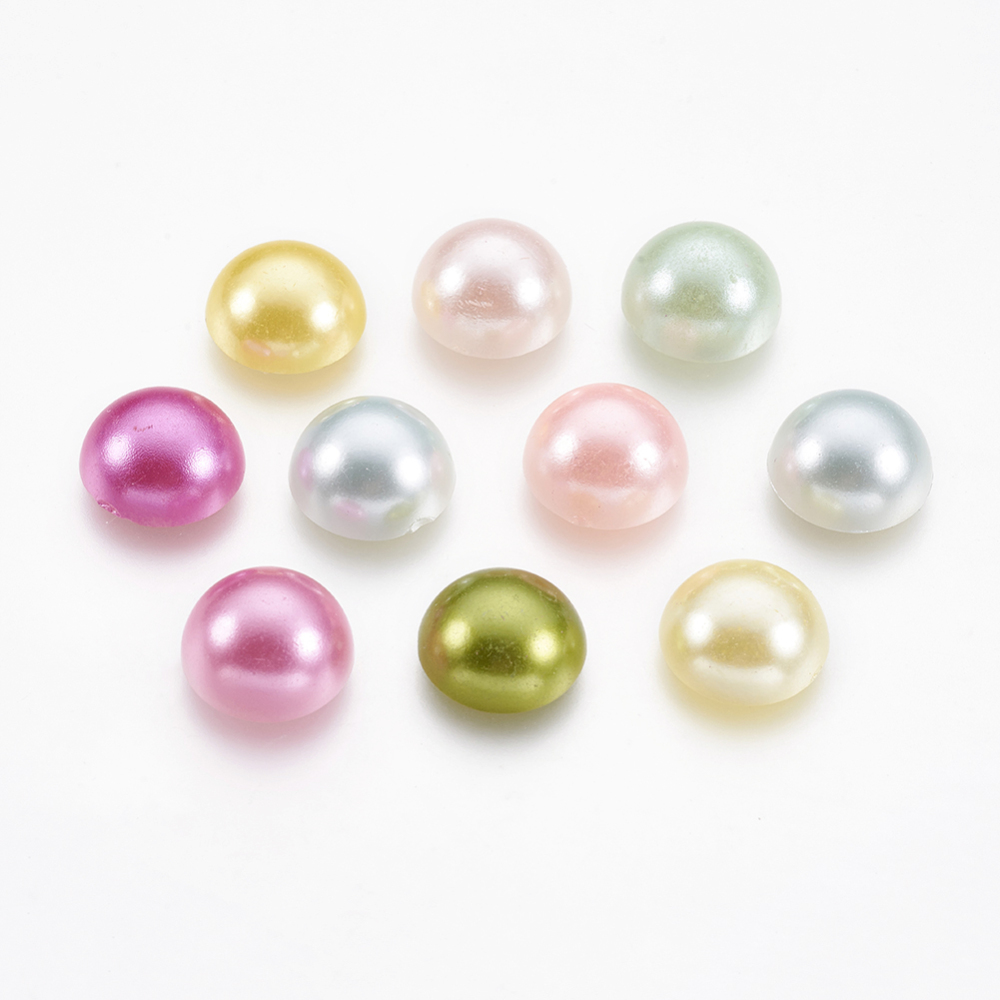 PandaHall ABS Plastic Imitation Pearl Cabochons, Half Round, Mixed Color, 12x6mm ABS Plastic Half Round Multicolor