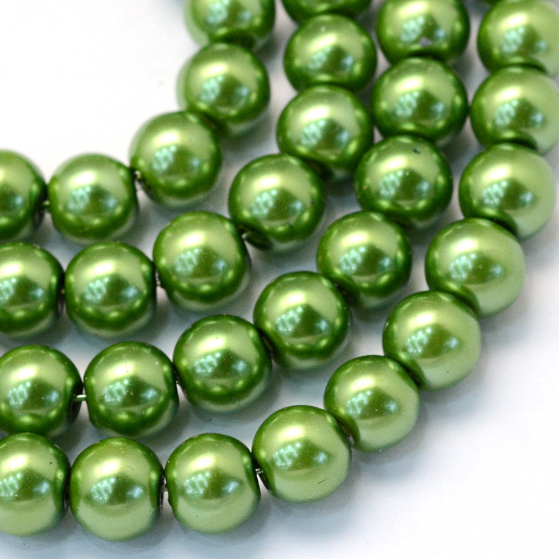 PandaHall Baking Painted Pearlized Glass Pearl Round Bead Strands, LimeGreen, 8~9mm, Hole: 1mm; about 105pcs/strand, 31.4" Glass Round Green