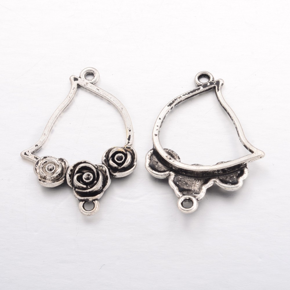 PandaHall Antique Silver Tone Alloy Links, Lead Free and Cadmium Free, 38.5x27x6mm, Hole: 2mm Alloy Flower