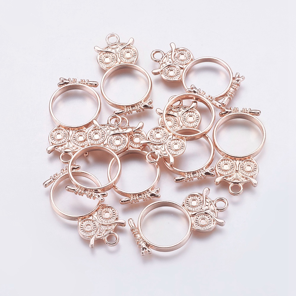 PandaHall Alloy Open Back Bezel Pendants, For DIY Resin, Pressed Flower Jewelry, Owl, Rose Gold, Inner Diameter: 16.5mm; Tray: 2mm;...