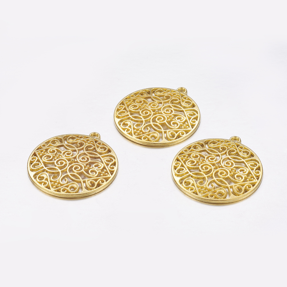 PandaHall Alloy Pendants, Lead Free & Nickel Free, Flat Round, Golden, 35x2.5mm, Hole: 2mm Alloy Flat Round