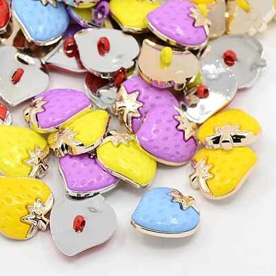 PandaHall Strawberry Plating Acrylic Shank Buttons, 1-Hole, Mixed Color, 25x22.5x6mm, Hole: 2x3mm Acrylic Fruit Multicolor