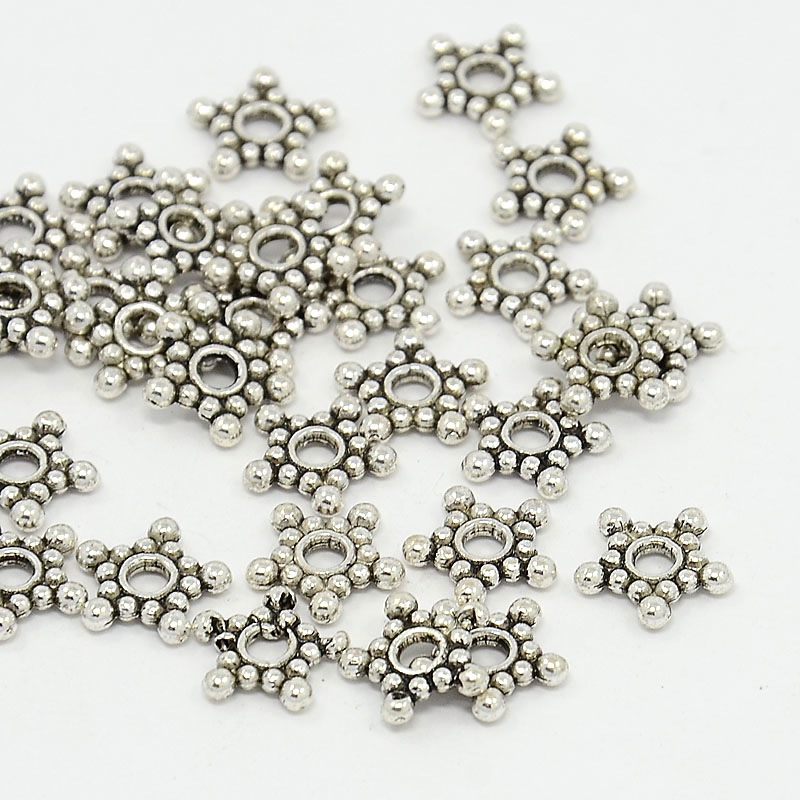 PandaHall Tibetan Silver Spacers, Lead Free & Nickel Free & Cadmium Free, Star, Antique Silver, about 8.8mm wide, 2.2mm long, Hole: 2mm...