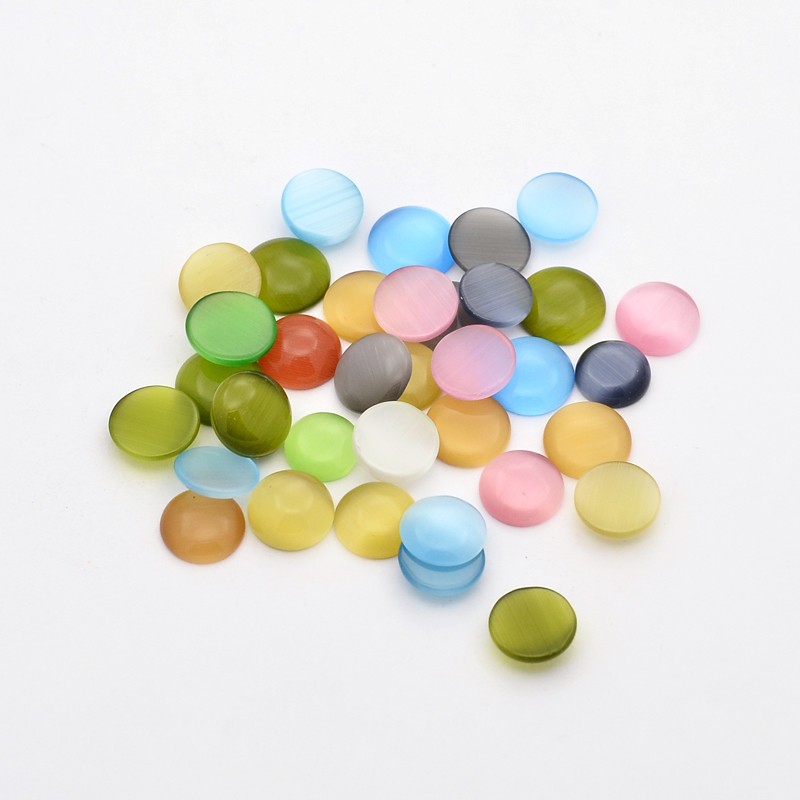 PandaHall Mixed Half Round/Dome Cat Eye Cabochons, Mixed Color, 9~11x3mm, about 200g/bag Glass Half Round Multicolor