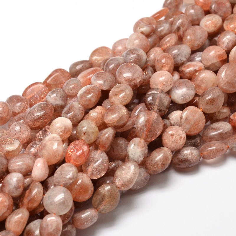PandaHall Natural Sunstone Nuggets Beads Strands, 4~8x6~9x5~7mm, Hole: 1mm; about 15.3"~15.7" Sunstone Nuggets