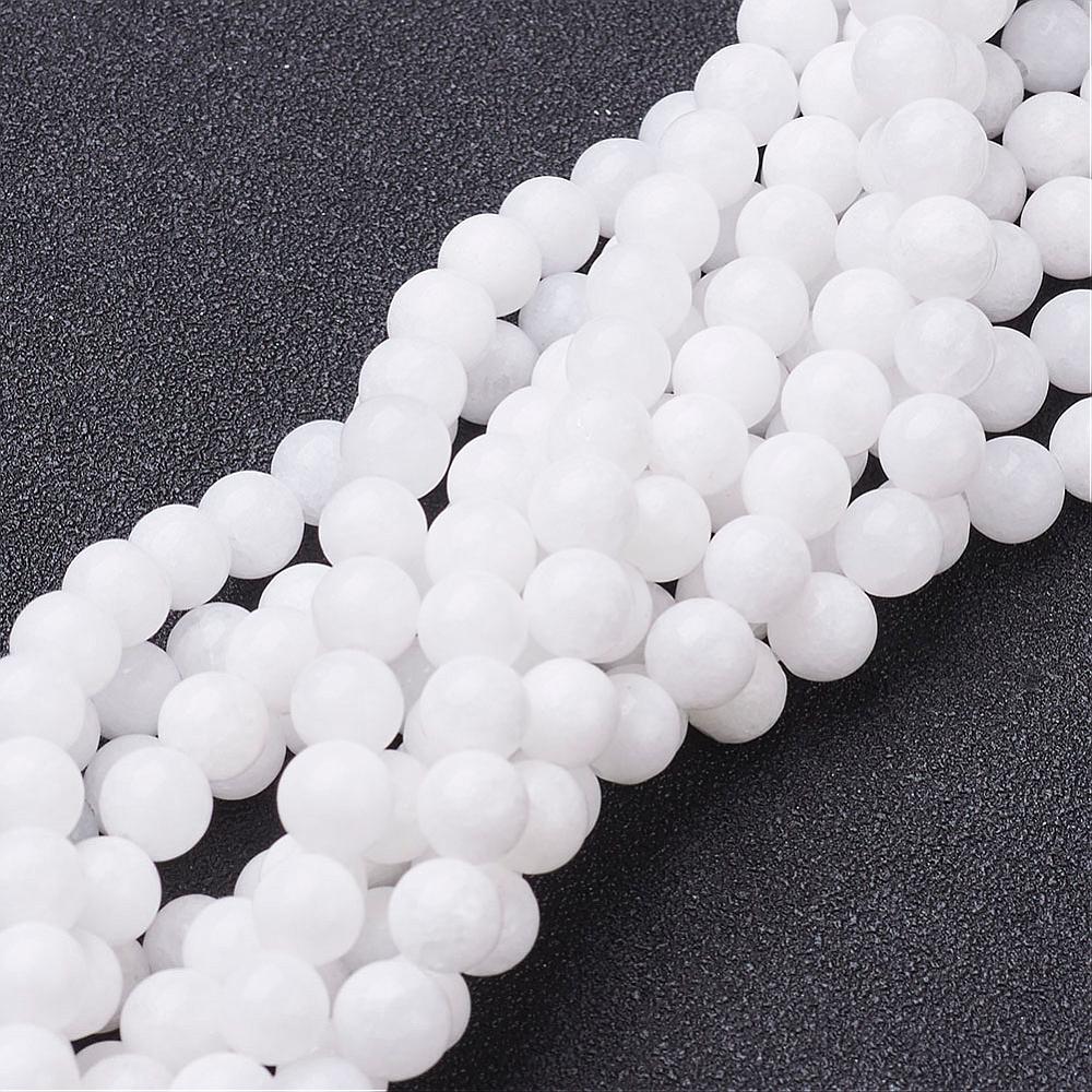PandaHall Natural White Jade Beads Strands, Dyed & Heated, Round, White, 6mm, Hole: 0.8mm; about 68pcs/strand, 15" White Jade Round White
