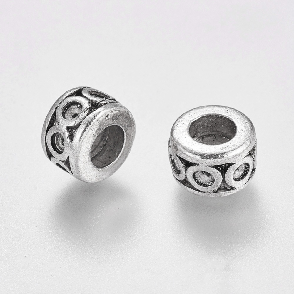 PandaHall Tibetan Style Alloy European Beads, Large Hole Beads, Lead Free and Nickel Free and Cadmium Free, Column, Antique Silver, 10x7mm...