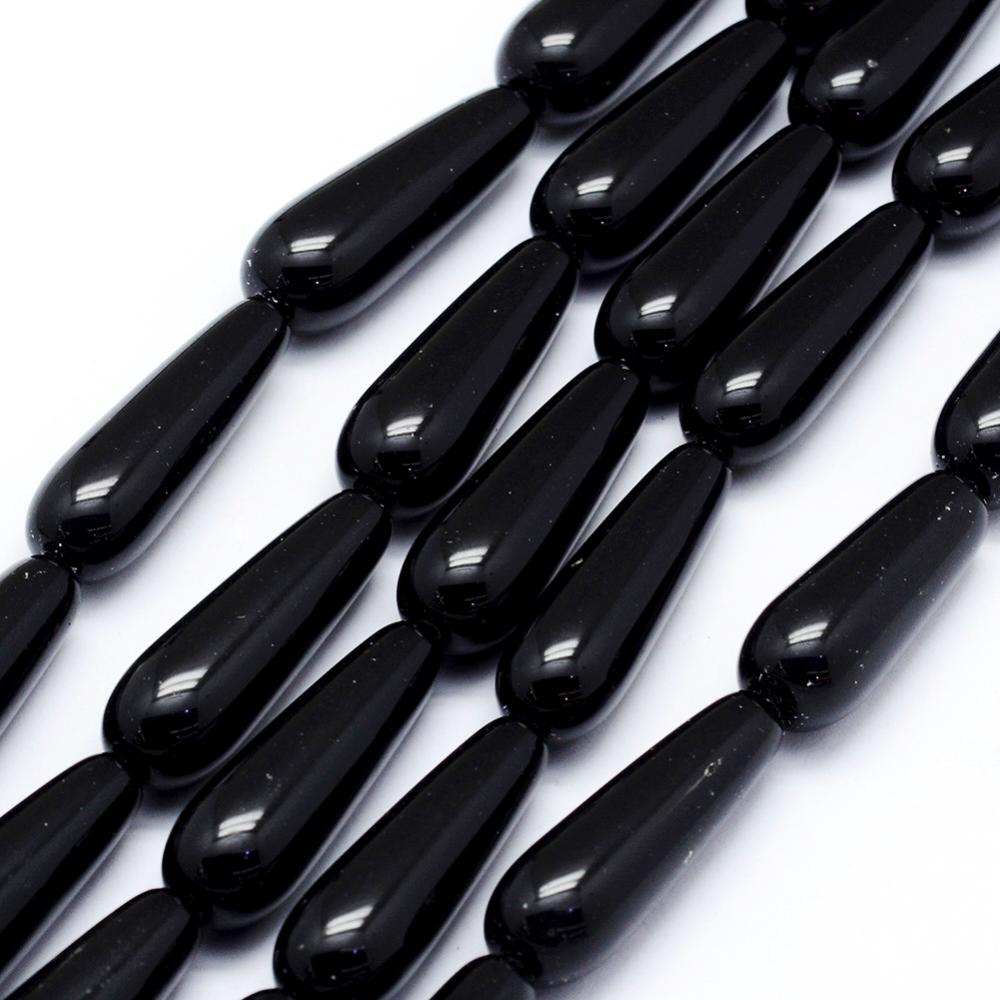 PandaHall Natural Black Obsidian Beads Strands, Drop, 29~30x9~10mm, Hole: 1.5mm; about 13pcs/strand, 15.3''(39cm) Obsidian Drop Black