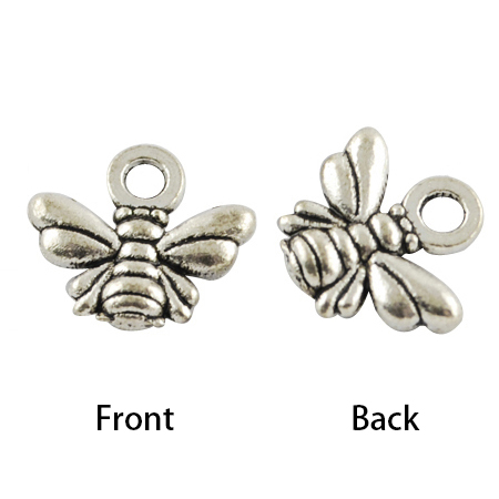 PandaHall Tibetan Style Charms, Lead Free and Nickel Free, Bee, Antique Silver, 10x11x2mm, Hole: 2mm Alloy Bees