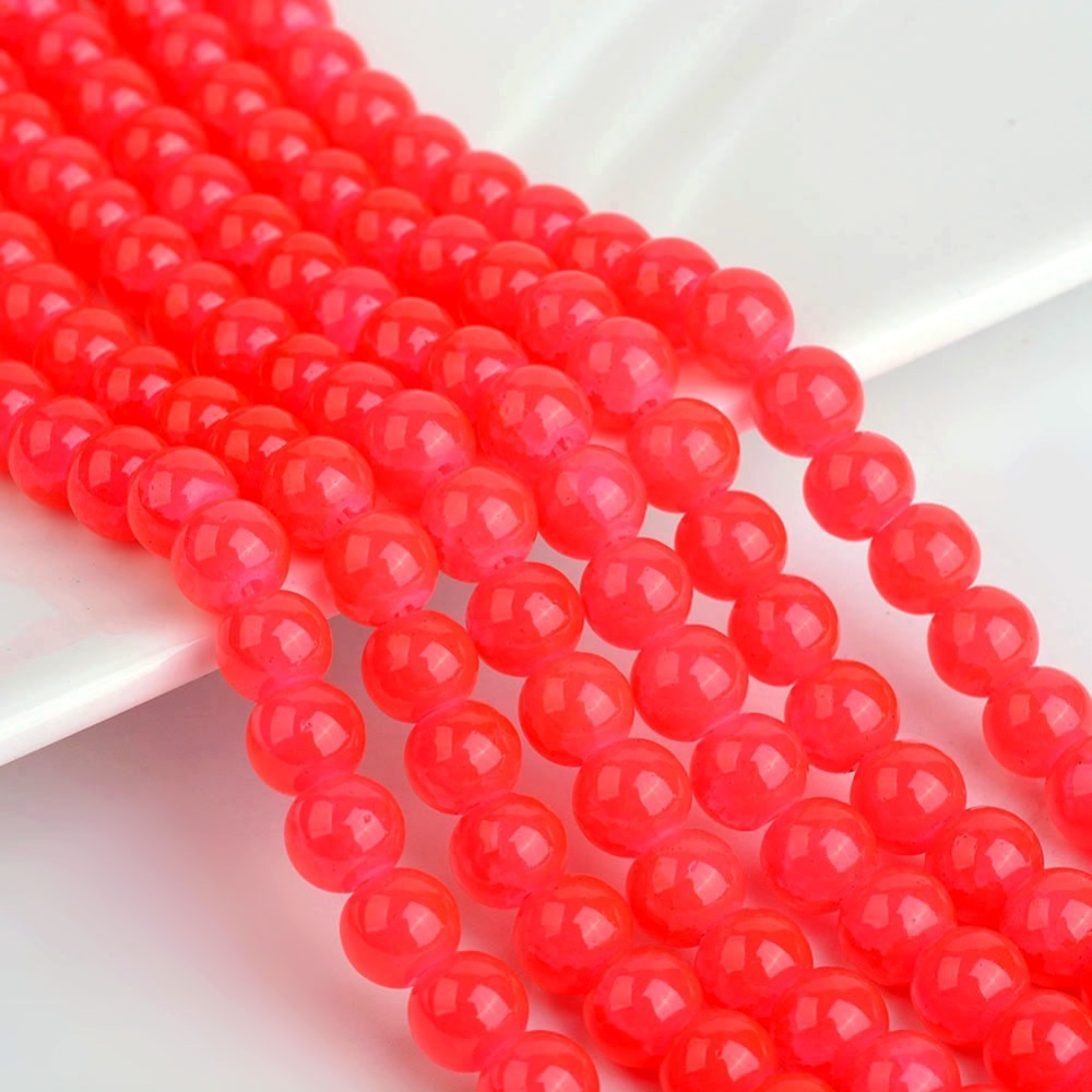 PandaHall Baking Painted Imitation Jade Crackle Glass Bead Strands, Round, Salmon, 8~8.5x7.5~8mm, Hole: 1.5mm; about 106pcs/strand, 31.4"...