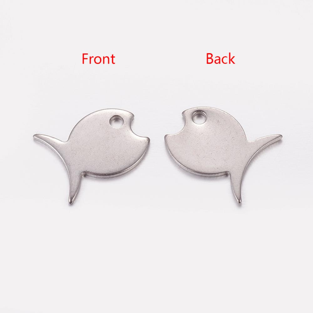 PandaHall Stainless Steel Pendants, Fish, Stainless Steel Color, 14.5x12.5x1mm, Hole: 1mm Stainless Steel Fish