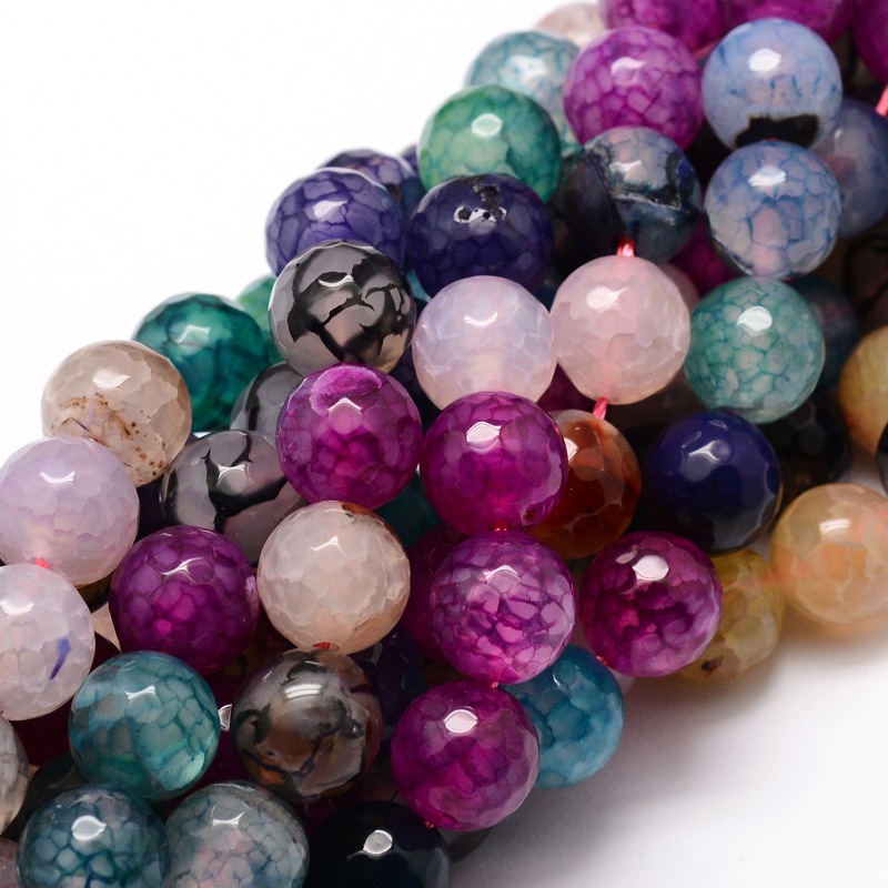 PandaHall Dyed Natural Agate Faceted Round Beads Strands, Colorful, 8mm, Hole: 1mm; about 48pcs/strand, 15.3" Natural Agate Round