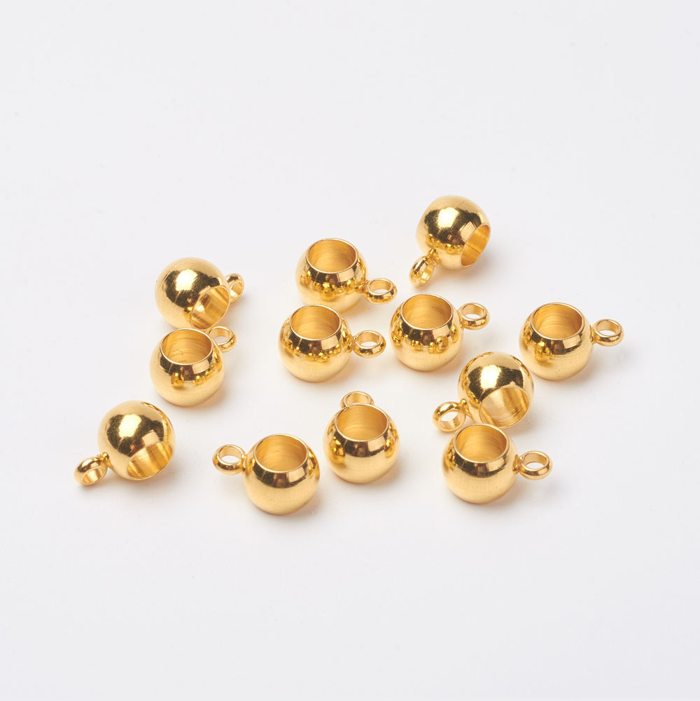 PandaHall 304 Stainless Steel Hanger Links, Bail Beads, Rondelle, Golden, 5x9x6mm; Hole: 1mm and 4mm Stainless Steel Rondelle