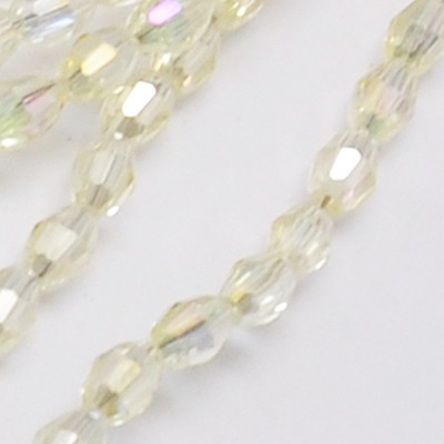 PandaHall Electroplate Glass Beads Strands, Full Rainbow Plated, Faceted, Oval, LightYellow, 6x4mm, Hole: 1mm; about 72pcs/strand, 16" Oval...